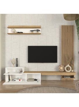 Σύνθεση τηλεόρασης Dumont Megapap χρώμα λευκό - sepet oak 240x36,8x200εκ.