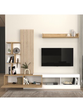 Σύνθεση τηλεόρασης Vermont Megapap χρώμα λευκό - sepet oak 240x40x192εκ.