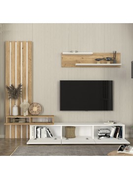Σύνθεση τηλεόρασης Rosaline Megapap χρώμα λευκό - sepet oak 233x31,3x196,8εκ.