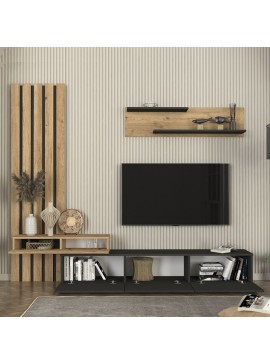 Σύνθεση τηλεόρασης Rosaline Megapap χρώμα ανθρακί - sepet oak 233x31,3x196,8εκ.