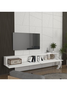 Έπιπλο τηλεόρασης επιτοίχιο Espanse Megapap χρώμα λευκό 241,8x31,7x30εκ.