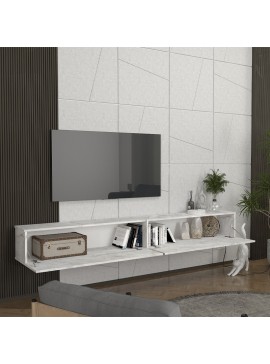 Έπιπλο τηλεόρασης επιτοίχιο Espanse Megapap χρώμα λευκό εφέ μαρμάρου 241,8x31,7x30εκ.