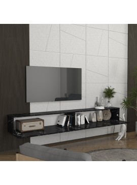 Έπιπλο τηλεόρασης επιτοίχιο Espanse Megapap χρώμα μαύρο εφέ μαρμάρου 241,8x31,7x30εκ.