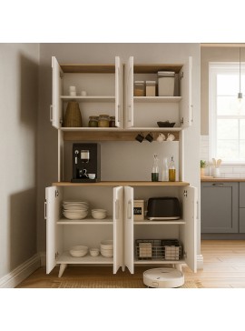 Έπιπλο κουζίνας Kalira 4 Megapap χρώμα λευκό - rota oak 120x40x196εκ.