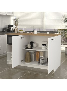 Τραπέζι - Πάγκος κουζίνας Peres Megapap χρώμα λευκό - sepet oak 150x70x91,8εκ.