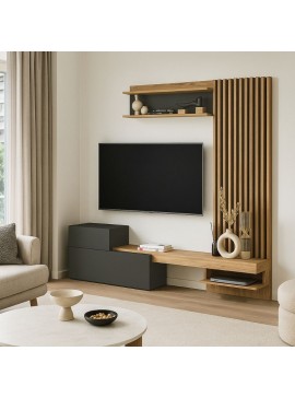Σύνθεση τηλεόρασης Dumont Megapap χρώμα ανθρακί - sepet oak 180x36,8x200εκ.