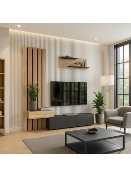 Σύνθεση τηλεόρασης Rosaline Megapap χρώμα ανθρακί - sepet oak 183x31,3x196,9εκ.