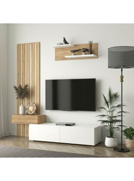 Σύνθεση τηλεόρασης Rosaline Megapap χρώμα λευκό - sepet oak 183x31,3x196,9εκ.