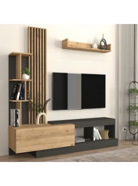 Σύνθεση τηλεόρασης Vermont Megapap χρώμα ανθρακί - sepet oak 180x40x193,8εκ.