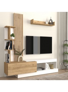 Σύνθεση τηλεόρασης Vermont Megapap χρώμα λευκό - sepet oak 180x40x193,8εκ.