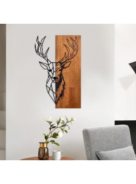 Διακοσμητικό τοίχου Deer Megapap ξύλινο - μεταλλικό χρώμα καρυδί - μαύρο 36x3x58εκ.