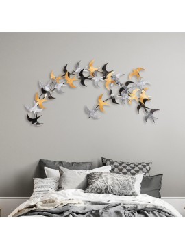 Διακοσμητικό τοίχου Birds Megapap μεταλλικό χρώμα μαύρο - bronze - ασημί 137x62εκ.