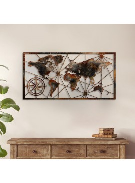 Διακοσμητικό τοίχου World Map Megapap μεταλλικό χρώμα μαύρο - bronze 120x60εκ.