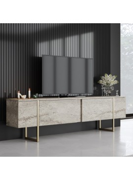 Έπιπλο τηλεόρασης Luxe Megapap χρώμα travertine - χρυσό 180x30x50εκ.