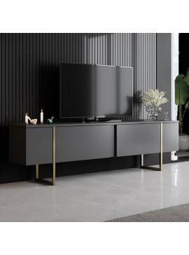 Έπιπλο τηλεόρασης Luxe Megapap χρώμα ανθρακί - χρυσό 180x30x50εκ.