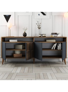Μπουφές Milan Megapap χρώμα καρυδί - ανθρακί 180x35x78,6εκ.