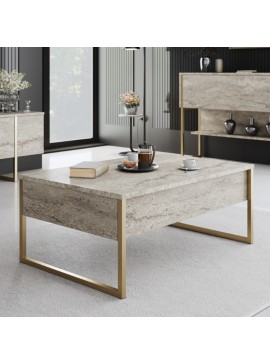 Τραπεζάκι σαλονιού Luxe Megapap χρώμα travertine - χρυσό 90x60x40εκ.