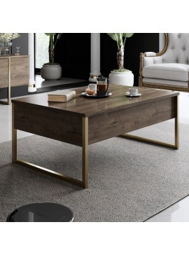 Τραπεζάκι σαλονιού Luxe Megapap χρώμα καρυδί - χρυσό 90x60x40εκ.