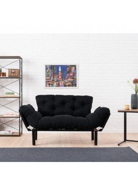Καναπές - κρεβάτι Nitta Megapap διθέσιος υφασμάτινος χρώμα μαύρο 155x70x85εκ.
