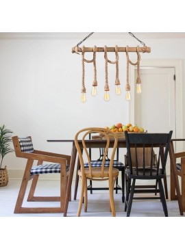 Φωτιστικό οροφής Giza Megapap E27 ξύλο - σχοινί εξάφωτο χρώμα φυσικό 80x8x90εκ.