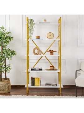 Βιβλιοθήκη Elysian Megapap χρώμα λευκό - χρυσό 90x33,5x180εκ.