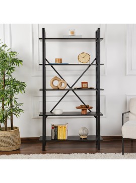 Βιβλιοθήκη Elysian Megapap χρώμα black wood 90x33,5x180εκ.