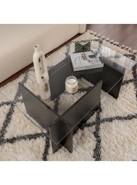 Τραπεζάκι σαλονιού Vetrino Megapap γυάλινο χρώμα black wood 105x65x40εκ.