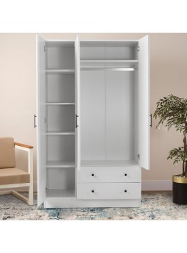 Ντουλάπα ρούχων Jenna Megapap τρίφυλλη με συρτάρια χρώμα λευκό 105x50x182εκ.