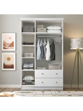 Ντουλάπα ρούχων Emily Megapap τρίφυλλη με συρτάρια χρώμα λευκό 105x50x210εκ.