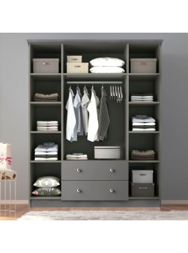 Ντουλάπα ρούχων Emily Megapap τετράφυλλη με συρτάρια χρώμα ανθρακί 140x50x210εκ.