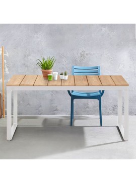 Τραπέζι κήπου Poseidon Megapap μέταλλο - ξύλο χρώμα λευκό - φυσικό 180x92x75εκ.