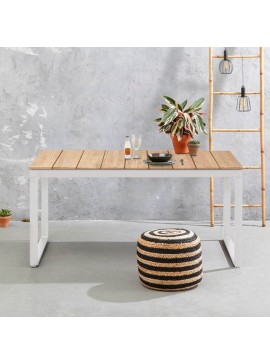 Τραπέζι κήπου Poseidon Megapap μεταλλικό - μασίφ ξύλο χρώμα λευκό - φυσικό 150x82x75εκ.