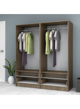 Ντουλάπα ρούχων Ricardo Megapap τετράφυλλη με συρτάρια χρώμα καρυδί 160x51,8x181εκ.