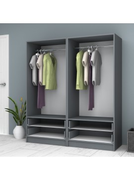 Ντουλάπα ρούχων Ricardo Megapap τετράφυλλη με συρτάρια χρώμα ανθρακί 160x51,8x181εκ.