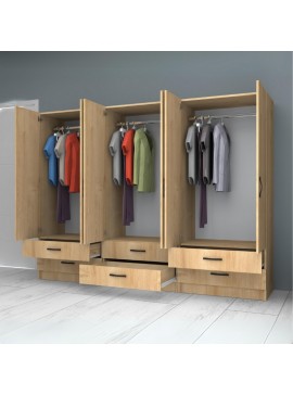 Ντουλάπα ρούχων Ricardo Megapap εξάφυλλη με συρτάρια χρώμα φυσικό οξιάς 240x51,8x181εκ.