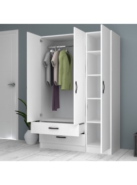 Ντουλάπα ρούχων Ricardo Megapap τρίφυλλη με συρτάρια χρώμα λευκό 120x51,8x181εκ.