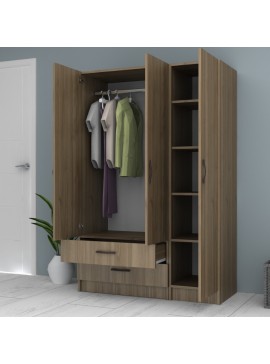 Ντουλάπα ρούχων Ricardo Megapap τρίφυλλη με συρτάρια χρώμα καρυδί 120x51,8x181εκ.