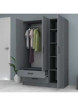 Ντουλάπα ρούχων Ricardo Megapap τρίφυλλη με συρτάρια χρώμα ανθρακί 120x51,8x181εκ.