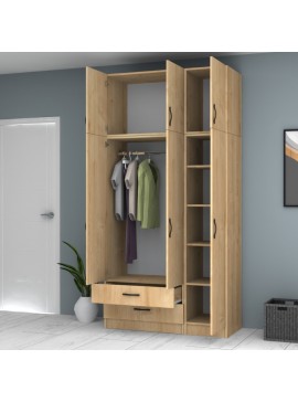 Ντουλάπα ρούχων Ricardo Megapap τρίφυλλη με πατάρι και συρτάρια χρώμα φυσικό οξιάς 120x51,8x240εκ.
