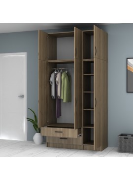 Ντουλάπα ρούχων Ricardo Megapap τρίφυλλη με πατάρι και συρτάρια χρώμα καρυδί 120x51,8x240εκ.