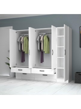 Ντουλάπα ρούχων Ricardo Megapap πεντάφυλλη με συρτάρια χρώμα λευκό 200x51,8x181εκ.