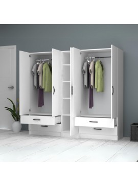 Ντουλάπα ρούχων Ricardo Megapap πεντάφυλλη με συρτάρια χρώμα λευκό 200x51,8x181εκ.