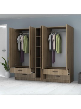 Ντουλάπα ρούχων Ricardo Megapap πεντάφυλλη με συρτάρια χρώμα καρυδί 200x51,8x181εκ.