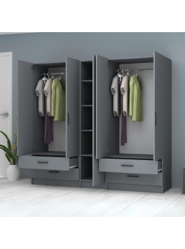 Ντουλάπα ρούχων Ricardo Megapap πεντάφυλλη με συρτάρια χρώμα ανθρακί 200x51,8x181εκ.