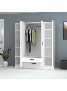 Ντουλάπα ρούχων Ricardo Megapap τετράφυλλη με συρτάρια χρώμα λευκό 160x51,8x181εκ.