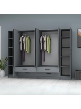 Ντουλάπα ρούχων Ricardo Megapap εξάφυλλη με συρτάρια χρώμα ανθρακί 240x51,8x181εκ.