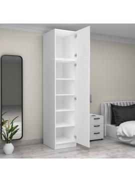 Ντουλάπα ρούχων Victoria Megapap μονόφυλλη με πατάρι χρώμα λευκό 50x60x240εκ.