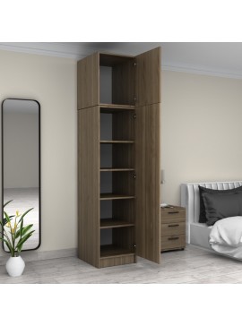 Ντουλάπα ρούχων Victoria Megapap μονόφυλλη με πατάρι χρώμα καρυδί 50x60x240εκ.