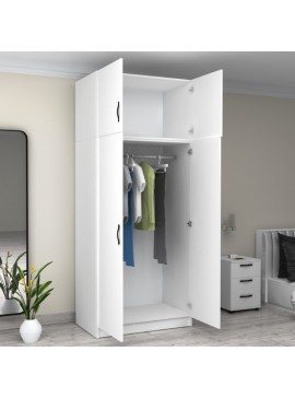 Ντουλάπα ρούχων Victoria Megapap δίφυλλη με πατάρι χρώμα λευκό 100x60x240εκ.