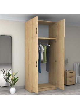 Ντουλάπα ρούχων Victoria Megapap δίφυλλη με πατάρι χρώμα φυσικό οξιάς 100x60x240εκ.